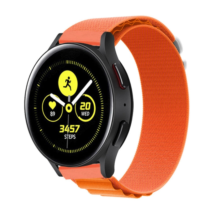 Orange nylon loop watch band with textured fabric strap and adjustable clasp