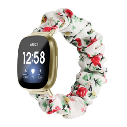 Floral cloth watch band with white base, red flowers, and green leaves for smart watch.