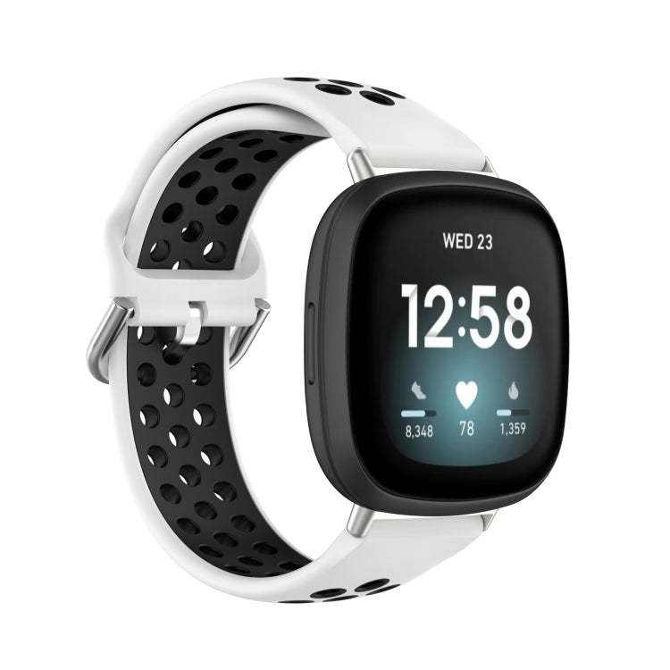 Dual-color silicone watch band with white and black perforated straps, for smart watch