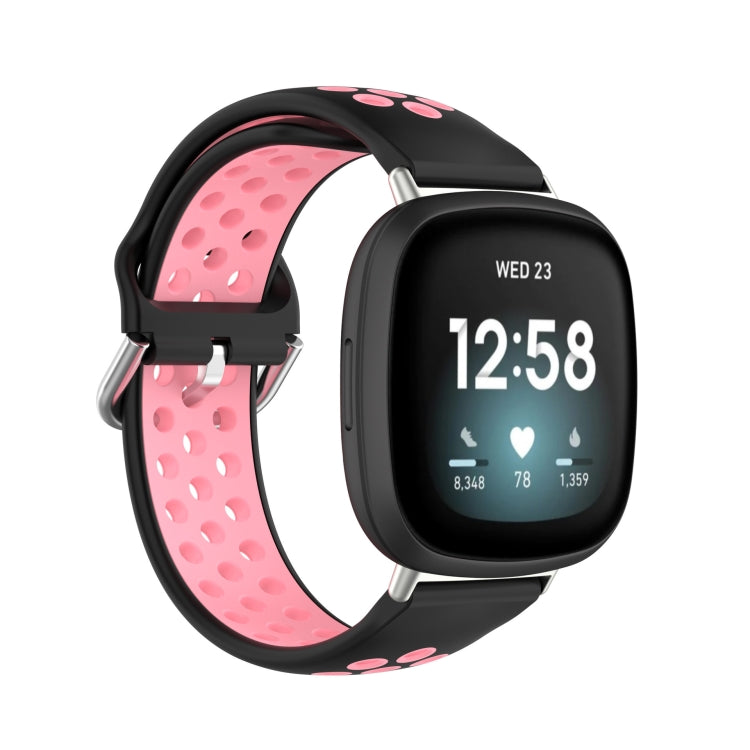 Dual-color silicone watch band with pink and black perforated straps, for smartwatch