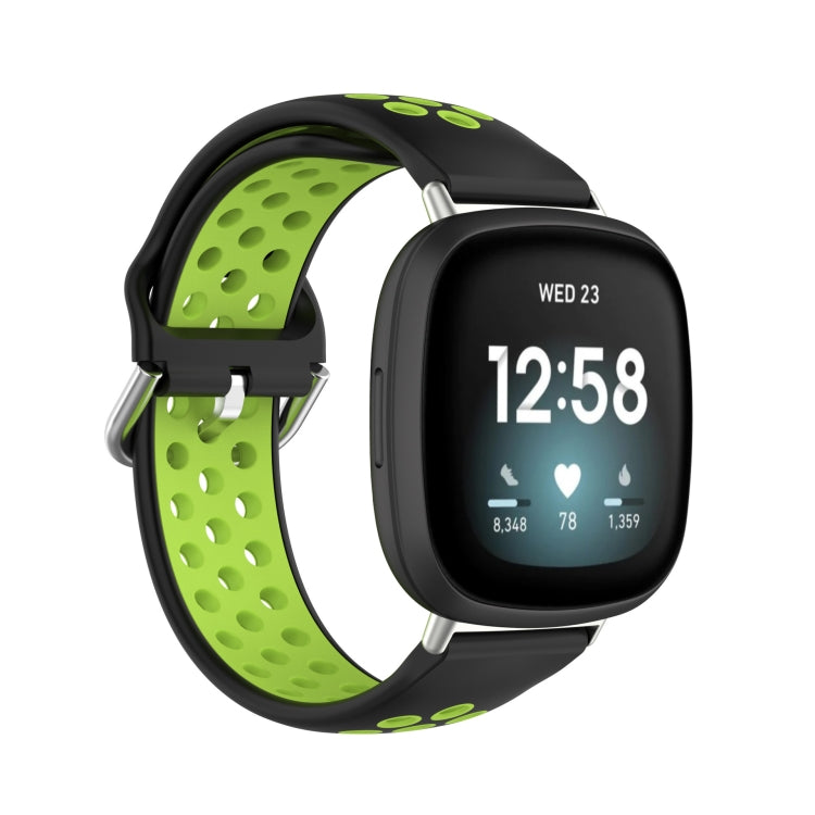 Dual-color silicone watch band with lime green and black perforated straps, for smartwatch