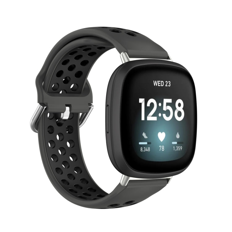 Dual-color silicone watch band with black perforated strap and metal clasp