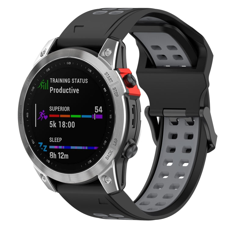 Silicone double-row watch band with black strap and dark gray perforated inner section