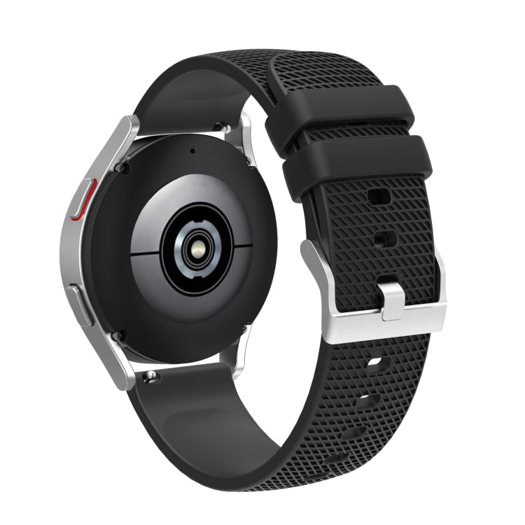 20mm pockmarked silver buckle silicone watch band with black textured strap