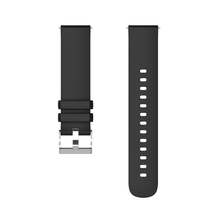 20mm pockmarked silver buckle silicone watch band, black strap with metal buckle