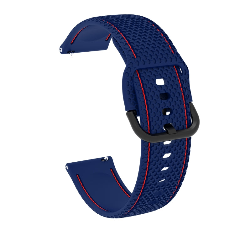 Two-color silicone watch band with dark blue mesh texture and red contrast stitching