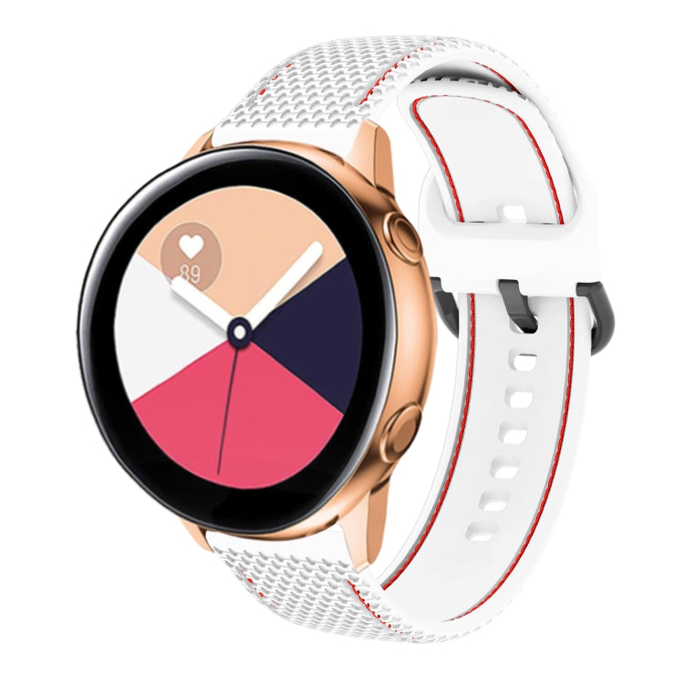 Two-color silicone watch band with white mesh texture and red contrast stitching