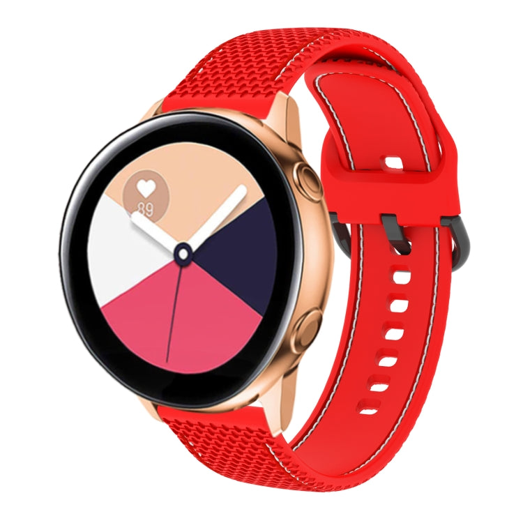 Two-color silicone watch band in bright red with red contrast stitching