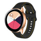 Two-color silicone watch band with black mesh texture and yellow contrast stitching
