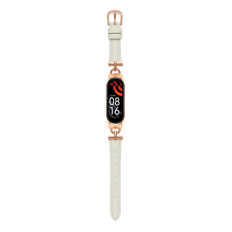 Genuine leather watch band with D-shaped steel buckle, soft cream