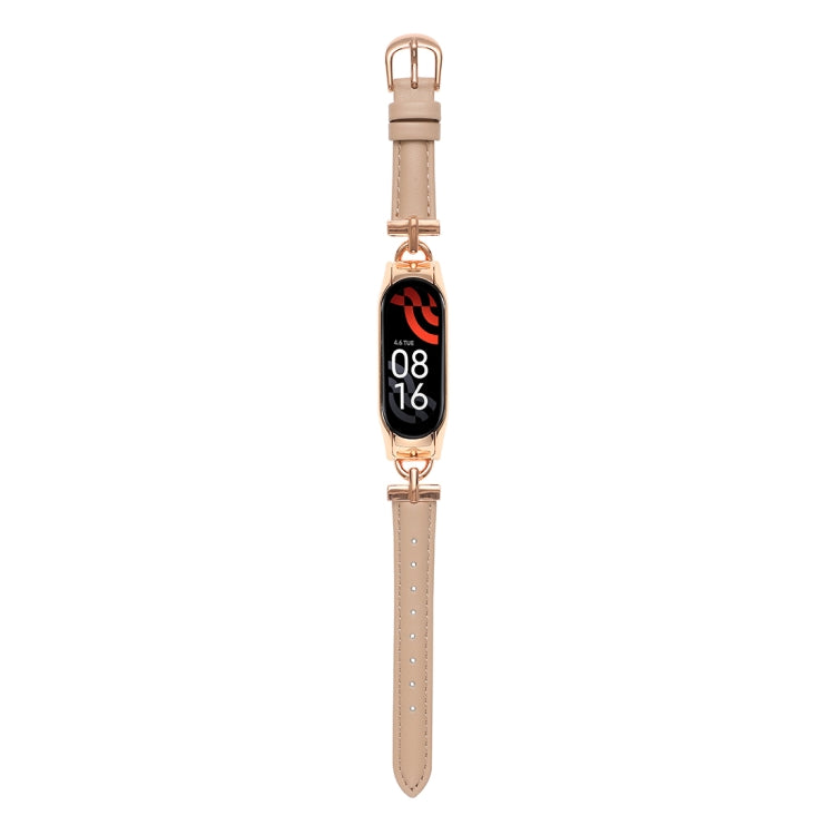 Genuine leather watch band with D-shaped steel buckle, light tan