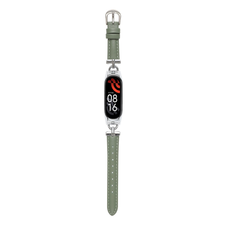 Genuine leather watch band with D-shaped steel clasp, sage green