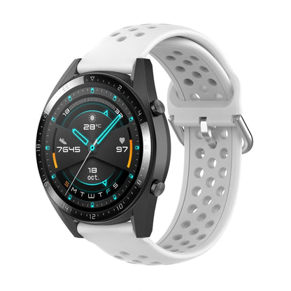 White sport watch strap with perforated band and metal buckle clasp