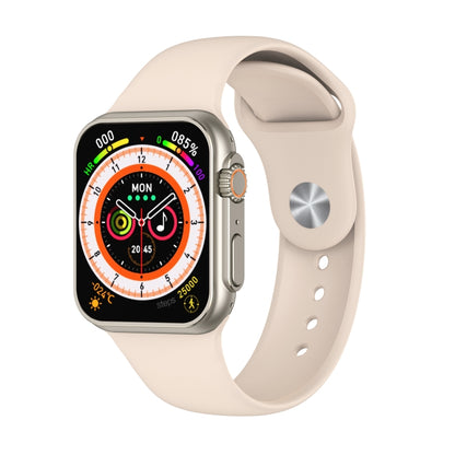 Cream silicone smart watch with square TFT display and side buttons, heart monitor screen