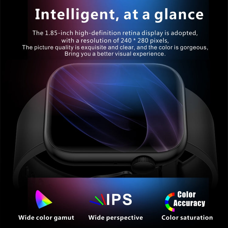 Smartwatch with black case and dark screen, close-up of display with colorful gradient graphic