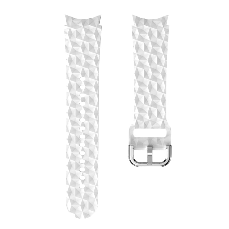 White rhombus-texture silicone watch band with clasp and adjustment holes.