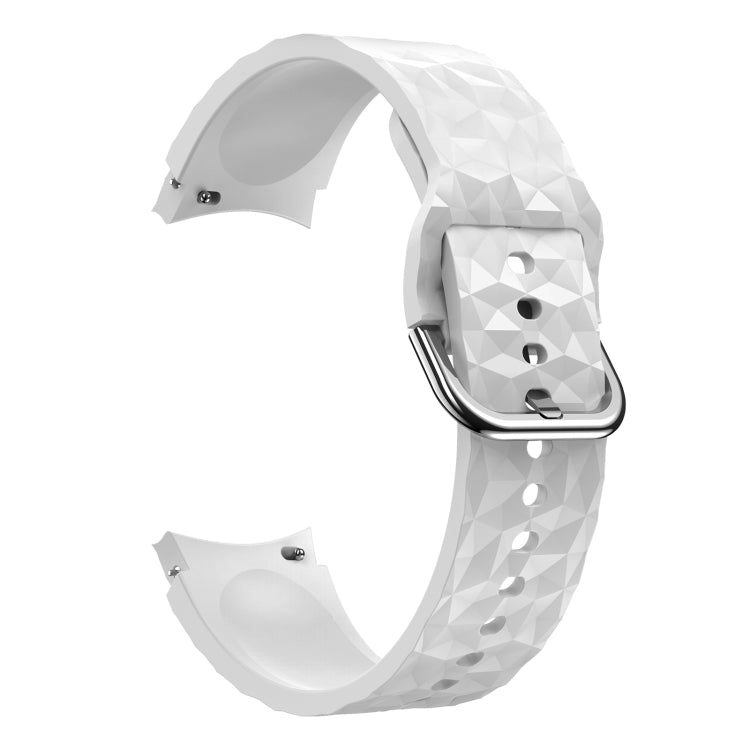 White rhombus-texture silicone watch band with metal buckle clasp.