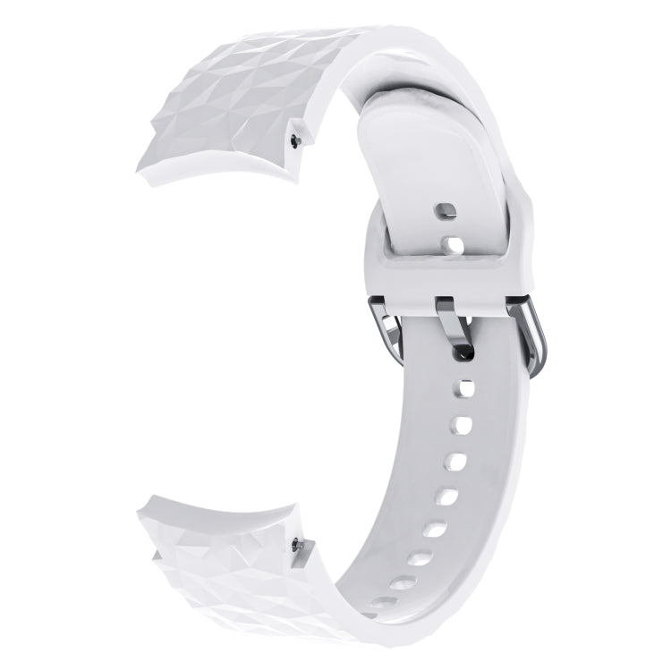 White rhombus-texture silicone watch band with clasp and curved end pieces.