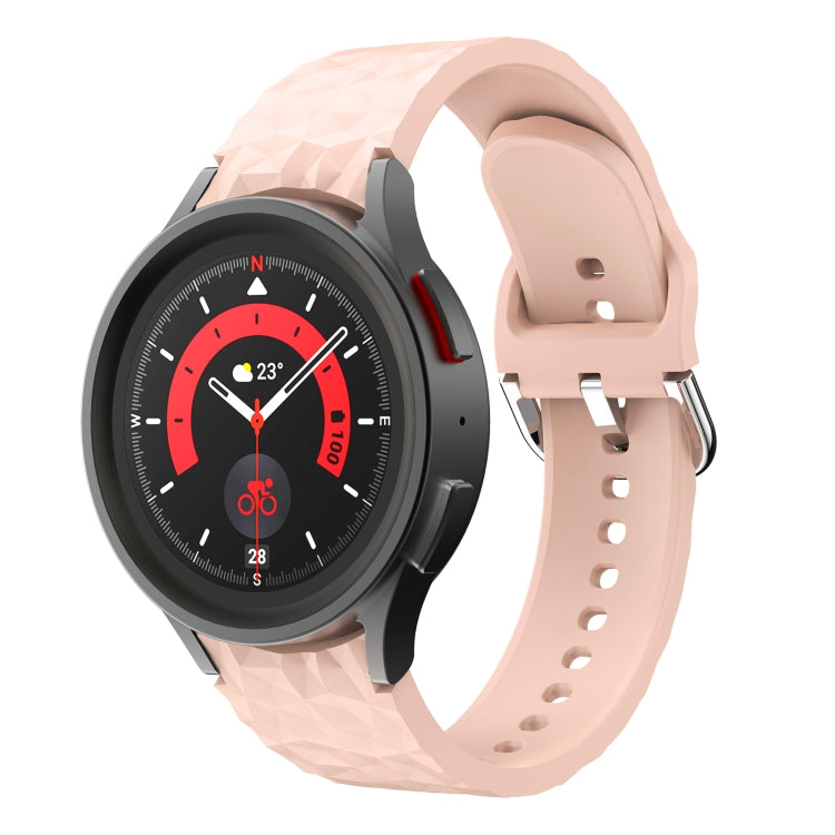 Rhombus-texture silicone watch band in light pink with metal clasp, for Galaxy Watch 5/5 Pro.