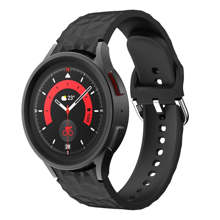 Rhombus-texture silicone watch band in black with metal clasp, for Galaxy Watch 5/5 Pro.