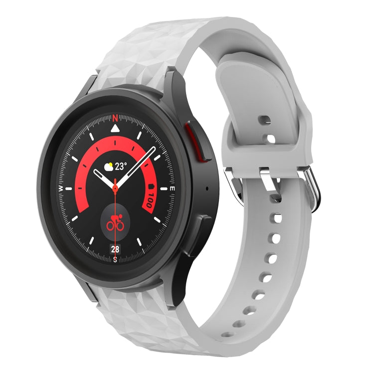 Rhombus-texture silicone watch band in white with metal clasp, for Galaxy Watch 5/5 Pro.