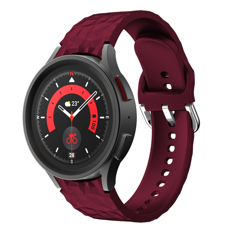 Rhombus-texture silicone watch band in wine red with metal clasp, for Galaxy Watch 5/5 Pro.