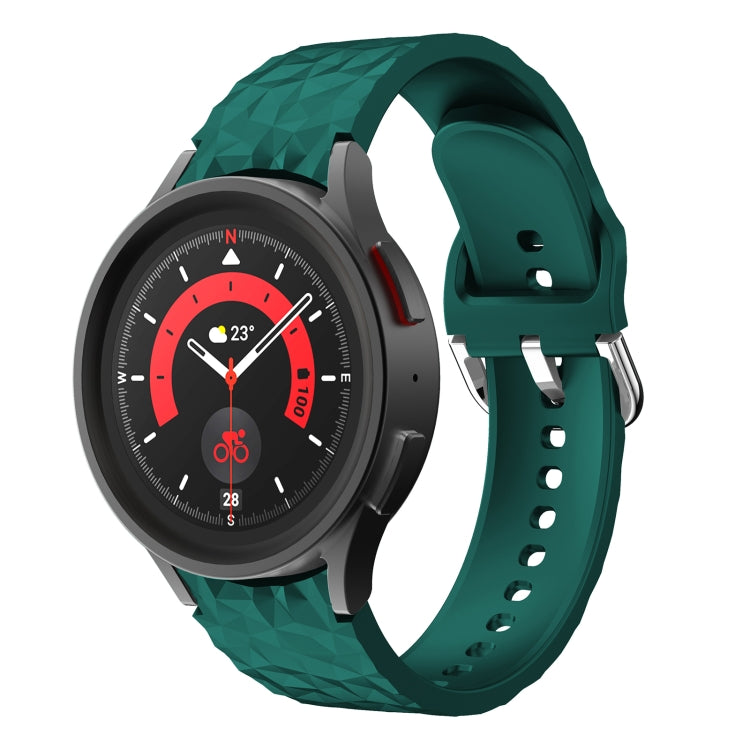 Rhombus-texture silicone watch band in dark green for Galaxy Watch 5/5 Pro