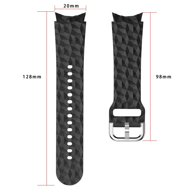 Rhombus-texture silicone watch band size, black: 20mm wide, 128mm long
