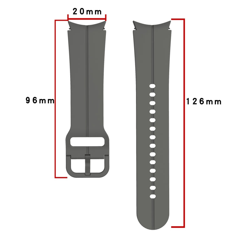 Silicone watch band size diagram with measurements and buckle