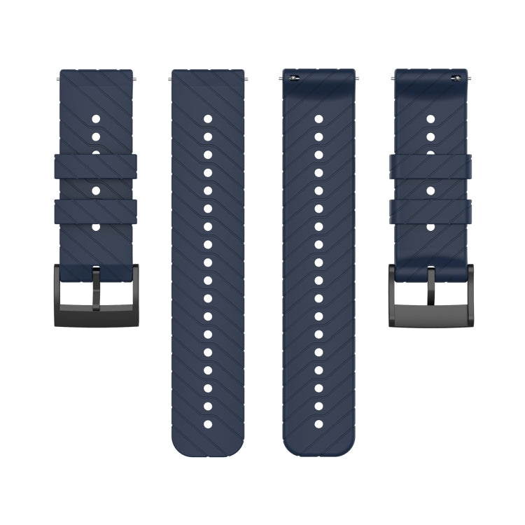 Midnight blue silicone watch strap with adjustable holes and metal buckle