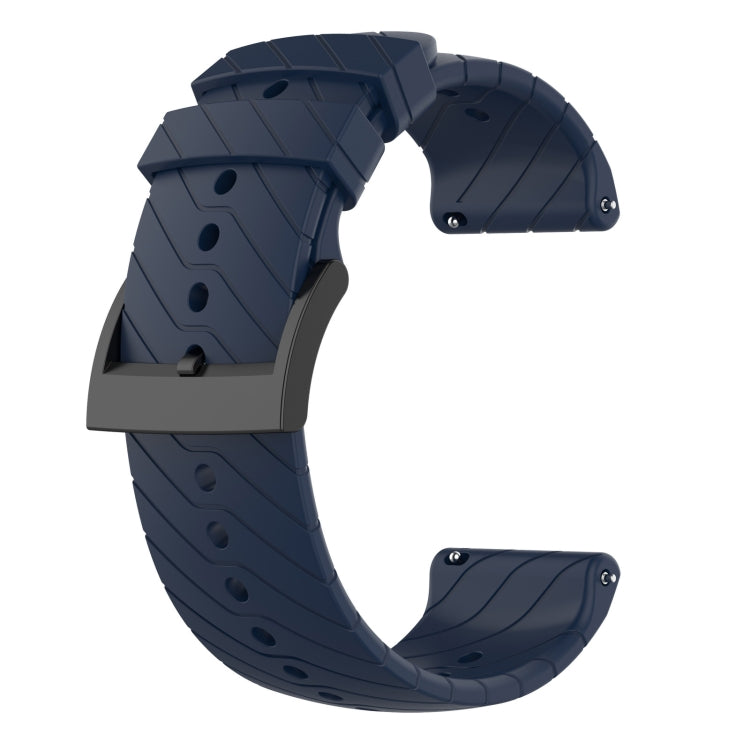 Midnight blue silicone watch strap with clasp and vented texture detail
