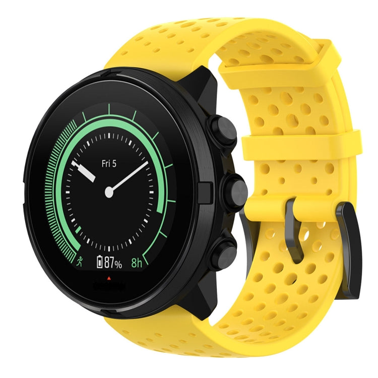 Breathable silicone watch strap with perforated texture in yellow, for Suunto 9