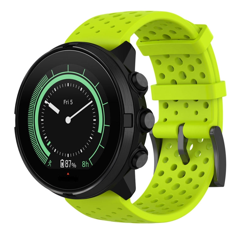 Breathable silicone watch strap with perforations in lime green, for Suunto 9