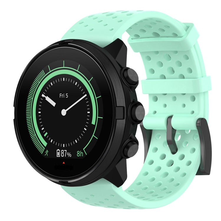 Breathable silicone watch strap with perforated texture in mint green, for Suunto 9