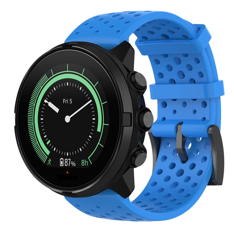 Breathable silicone watch strap with perforated texture in blue, for Suunto 9