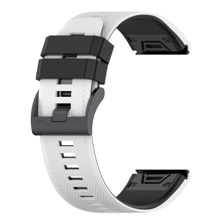 Two-tone silicone watch band, white strap with black buckle and connectors