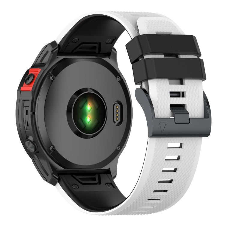 Two-tone silicone watch band with white textured strap and black top and clasp