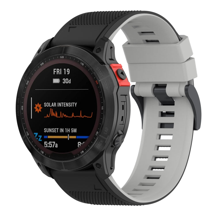 Two-tone silicone watch band with white and black strap, ridged texture and buckle