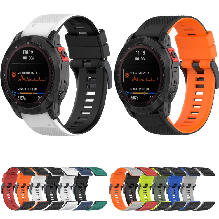 Assorted two-tone silicone watch bands in multiple colors, including white and orange