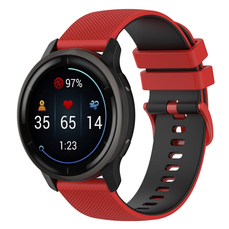 Two-color plaid-textured silicone watch band, red top with black clasp and underside