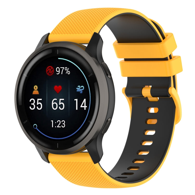 Two-color plaid-textured silicone watch band, yellow top with black strap underside