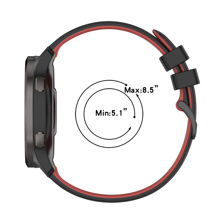 Two-color plaid silicone watch band, black with red edge trim and adjustable pin side