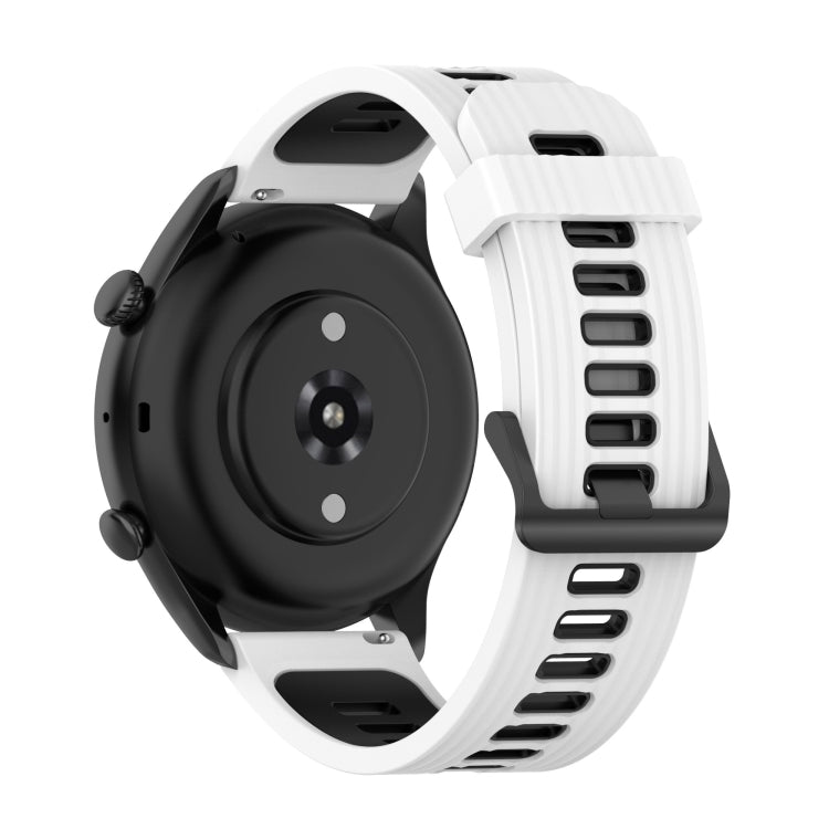 22mm two-color striped silicone watch band with stainless steel buckle, white and dark gray