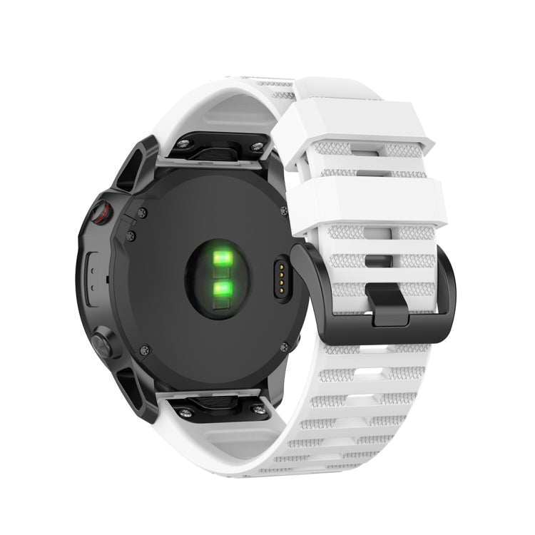 White quick-release wrist strap with ridged texture and plastic watchband clasp