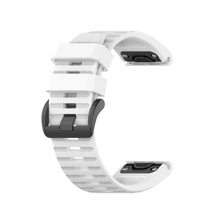 White quick-release watch strap showing underside connectors and plastic clasp