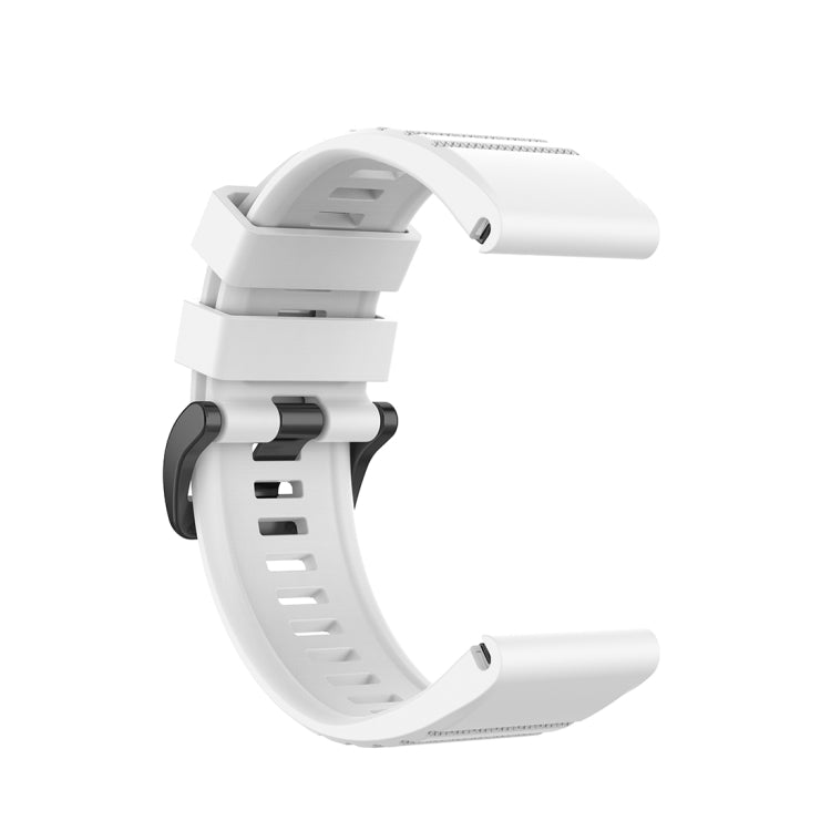 White silicone-style quick-release watchband with plastic button and ridged link