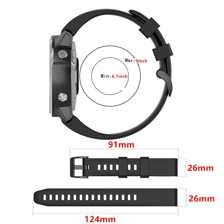 Black quick-release watch strap in U-shape with plastic clasp and link holes