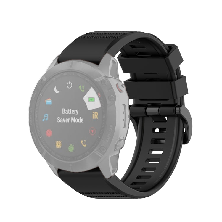 Quick-release watch wrist strap with plastic buckle, black textured silicone band.