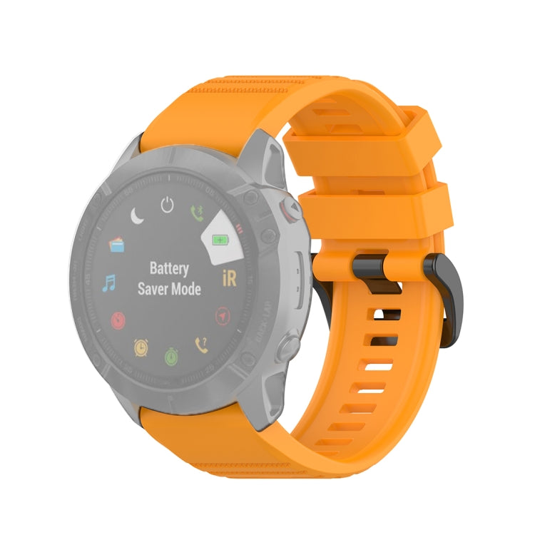 Quick-release watch wrist strap with plastic buckle, bright orange textured silicone band.