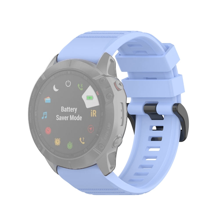 Quick-release watch wrist strap with plastic buckle, pale blue textured silicone band.